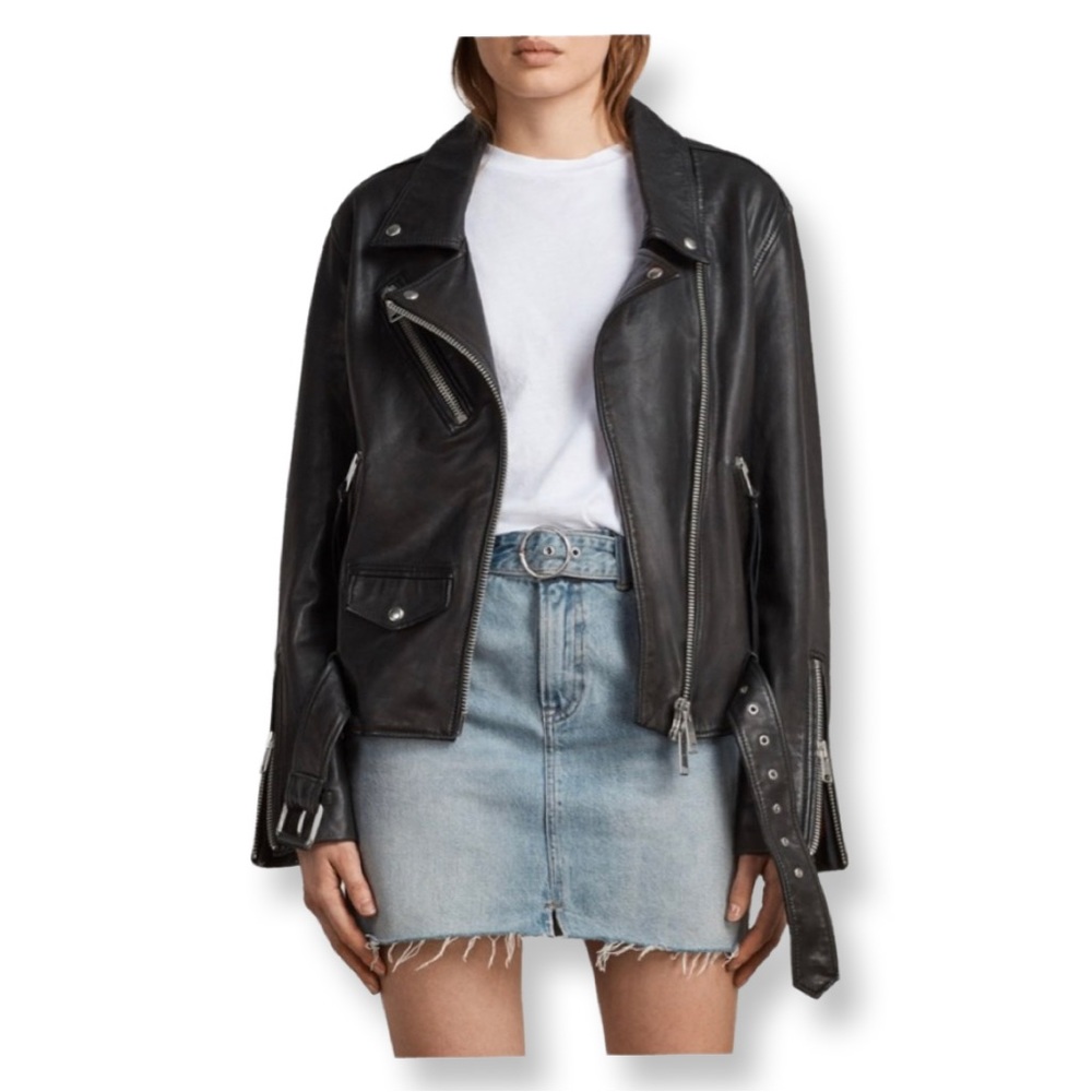 All Saints Black Leather Biker Jacket - Picture 3 of 9
